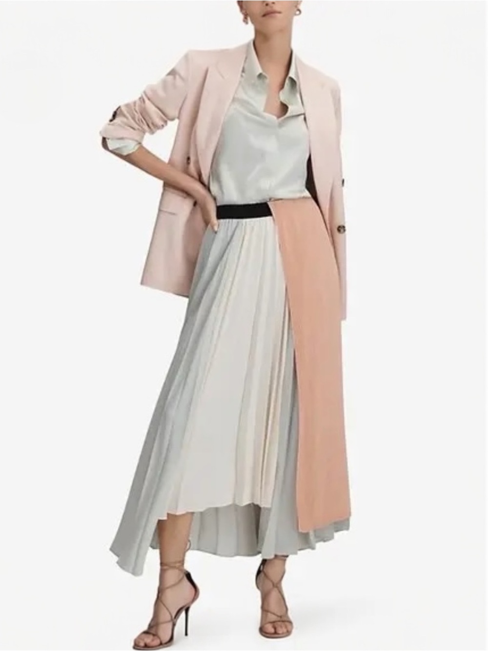 Reiss Women’s Maddie Colorblock Asymmetric Pleated Draped Midi Skirt Size 4 New